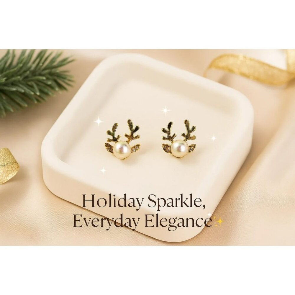 Christmas Pearl Deer Earrings For Women